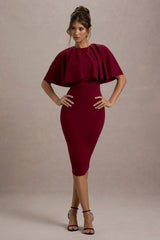 Berry Bodycon Cape Midi Dress