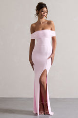 Pink Bardot Draped Split Maxi Dress