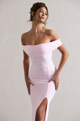 Pink Bardot Draped Split Maxi Dress