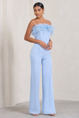 Blue Bandeau Feather Wide Leg jumpsuit