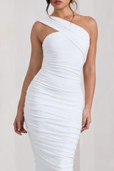 White One Shoulder Bodycon Midi Dress
