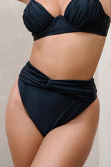 Black High Waisted Twist Front Bikini Bottoms