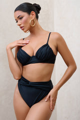 Black High Waisted Twist Front Bikini Bottoms