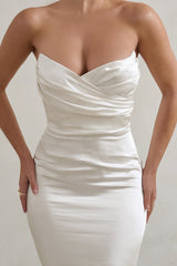 White Strapless Maxi Dress With Split