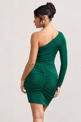 Bottle Green Asymmetric Twisted Bodycon Mini Dress