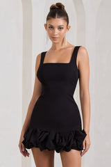 Black Strappy Mini Dress With Ruffle Trim