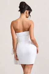 White Bandeau Mini Dress With Oversized Bow