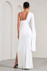 White V-Neck Split Maternity Maxi Dress With Cape Sleeve