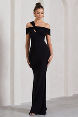 Black Strappy Asymmetric Cut-Out Maxi Dress