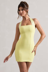Lemon Bodycon Halter-Neck Mini Dress