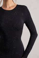 Black Embellished Cowl-Back Long Sleeve Mini Dress