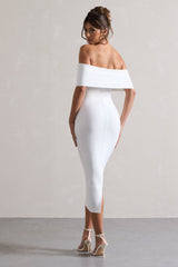 White Bodycon Bardot Midi Dress