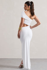 White One-Shoulder Cut-Out Maxi Dress With Split
