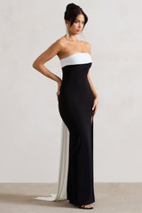 Black & White Bardot Split Maxi Dress With Drape