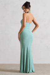 Sage Halter-Neck Cut-Out Split Maxi Dress With Flowers