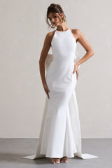 White Open-Back Maxi Dress With Oversized White Bow