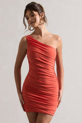 Orange Ruched One Shoulder Mini Dress