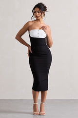 Black Tailored Bandeau Split Midi Dress