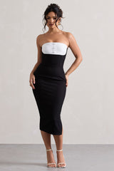 Black Tailored Bandeau Split Midi Dress