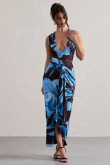 Floral Print Plunge-Neck Split Maxi Dress With Knot Detail