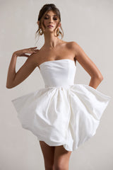 Cream Bandeau Mini Dress With Detachable Bow Skirt