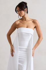 Cream Bandeau Midi Dress With Train