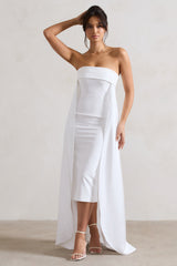 Cream Bandeau Midi Dress With Train