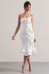 Cream Bandeau Ruffle Midi Dress