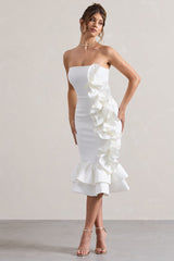 Cream Bandeau Ruffle Midi Dress