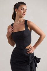 Navy Pinstripe Structured Corset Top