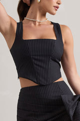 Navy Pinstripe Structured Corset Top