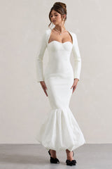 Cream Sweetheart Maxi Dress With Volume Hem