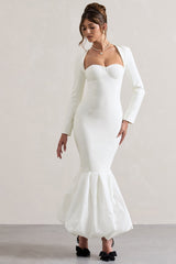 Cream Sweetheart Maxi Dress With Volume Hem
