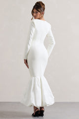 Cream Sweetheart Maxi Dress With Volume Hem