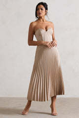 Champagne Satin Corset Style Midi Dress