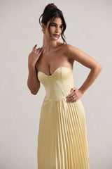 Lemon Satin Corset Style Midi Dress