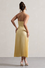 Lemon Satin Corset Style Midi Dress