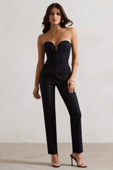 Black Corset Style Tailored Straight-Leg Jumpsuit