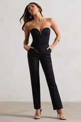 Black Corset Style Tailored Straight-Leg Jumpsuit