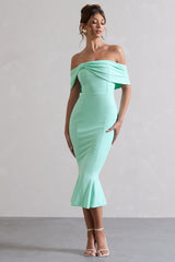Mint Bardot Bow Detail Midi Dress