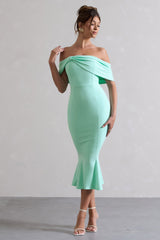 Mint Bardot Bow Detail Midi Dress