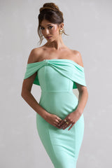 Mint Bardot Bow Detail Midi Dress