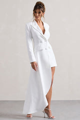 White Tailored Blazer Mini Dress With Asymmetric Hem