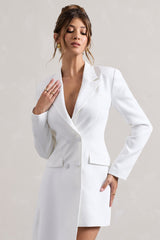 White Tailored Blazer Mini Dress With Asymmetric Hem