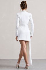 White Tailored Blazer Mini Dress With Asymmetric Hem