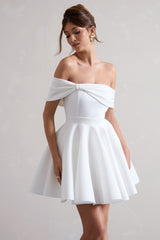 White Bardot Bow Skater Mini Dress