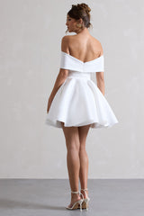 White Bardot Bow Skater Mini Dress