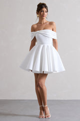 White Bardot Bow Skater Mini Dress