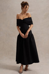 Black Twisted Bardot Drop-Waist Maxi Dress