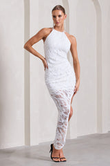 White Sequin Asymmetric Strappy Maxi Dress
